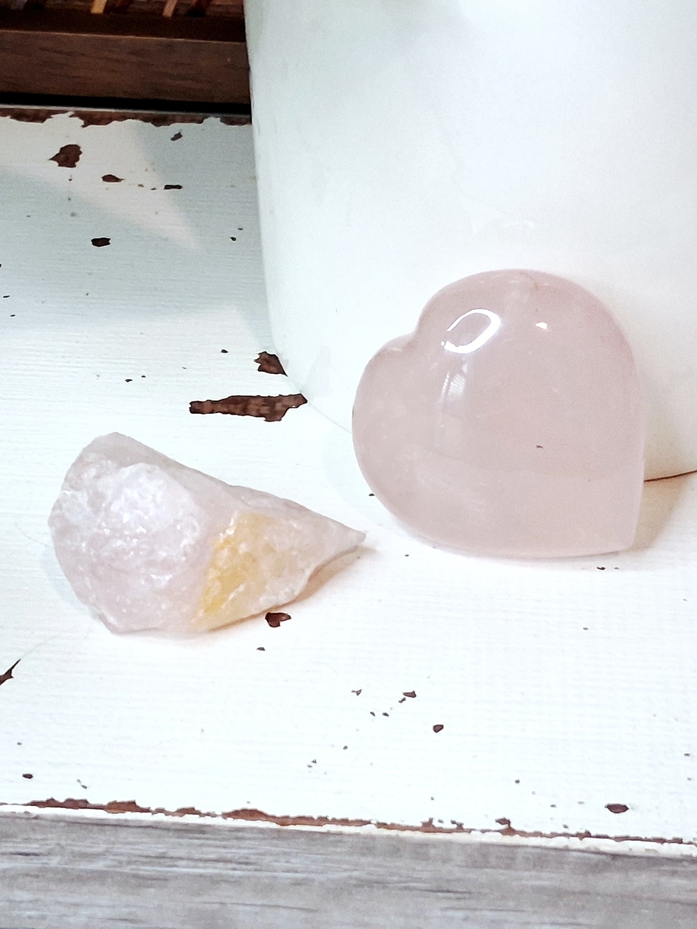 Rose Quartz Crystal Set, Heart Decorative Stone - Home Accents